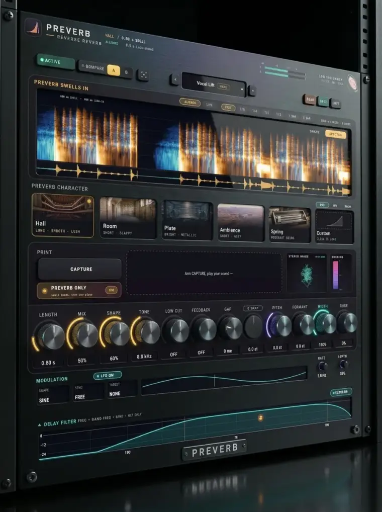 Preverb reverse reverb plugin interface